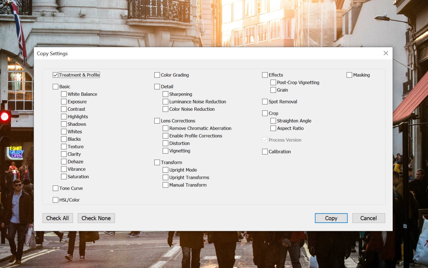 Lightroom copy settings