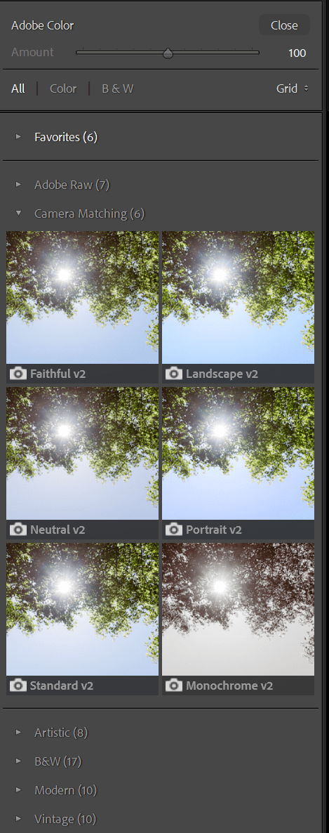 Color profiles in Lightroom